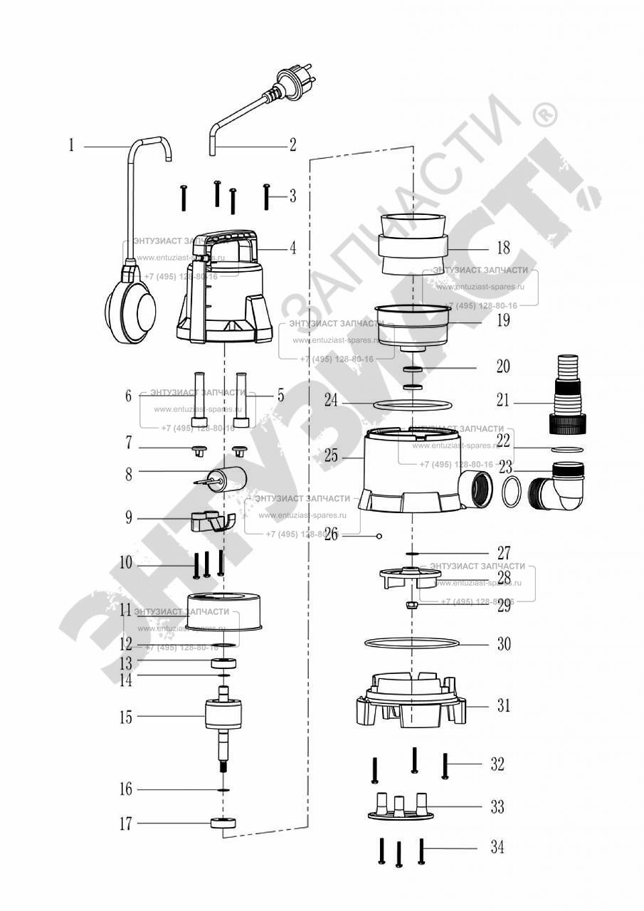 ЗАПЧАСТИ ДЛЯ НАСОСА ПОГРУЖНОГО ДЛЯ ГРЯЗНОЙ ВОДЫ ЗУБР НПГ-М1-400 | Все для  ремонта инструментов и оборудования - entuziast-spares.ru